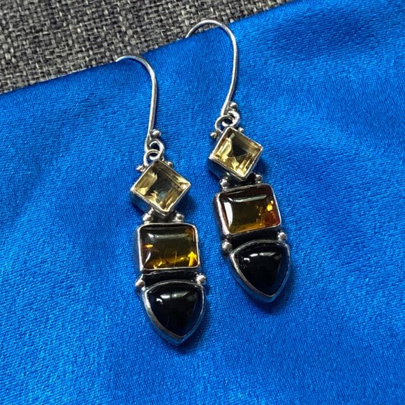 Earrings Vintage Black Onyx Solid Silver Mix Stones $199 - Picture 3 of 8